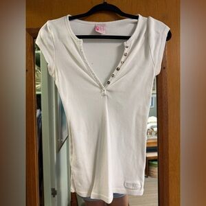 Lucy White Short Sleeve Top with Button Accents